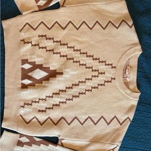 Chic Beige and Brown Geometric Sweater